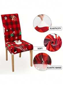 4入组/套織物聖誕樹聖誕老人麋鹿餐具椅子沙發套,彈性餐廳椅套適用於酒店餐廳辦公室宴會屋家庭裝飾 - 紅色 - 查看 6
