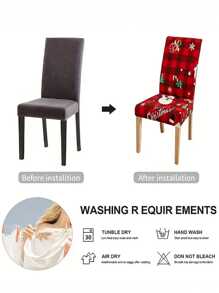 4入组/套織物聖誕樹聖誕老人麋鹿餐具椅子沙發套,彈性餐廳椅套適用於酒店餐廳辦公室宴會屋家庭裝飾 - 紅色 - 查看 5
