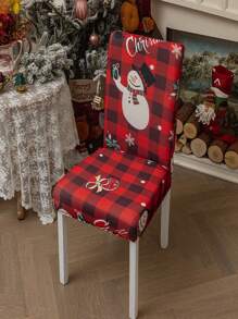 4入组/套織物聖誕樹聖誕老人麋鹿餐具椅子沙發套,彈性餐廳椅套適用於酒店餐廳辦公室宴會屋家庭裝飾 - 紅色 - 查看 3