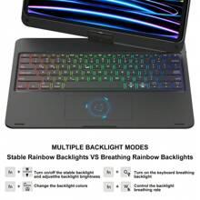 可觸摸多點功能的ipad鍵盤,與ipad Pro 12.9英寸（第5代、第6代-2021年、2022年）鍵盤套兼容-可拆卸背光鍵盤帶支架,旋轉,點擊任何地方的觸控板; 美式布局 - 黑色 - 查看 5