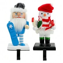 2 Peças Quebra-Nozes de Natal Papai Noel Boneco de Neve, Decoração de Quebra-Nozes de Natal com Gancho, Decorações de Mesa de Natal Premium com Pintura Colorida, Decoração de Casa de Natal, Decoração de Quarto de Inverno