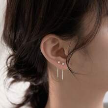 Pendientes de enhebrar de cadena cuadrada minimalista para mujer, aretes para dormir, joyería elegante, 1 par