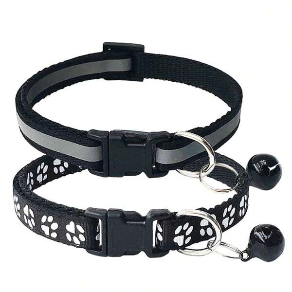 2 Piezas Etiqueta Reflectante Con Huella De Gato En Negro Y Collar Con Campana Para Perros Y Gatos