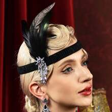 1件復活節1920年代復古風格女性配件,羽毛頭飾長珠飾弗拉帕頭飾,適用於cosplay化妝舞會、單身派對和教師節禮品 - 黑色 - 查看 12