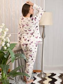 Conjunto de pijama calientita con estampado de corazones - Multicolor - Ver 4