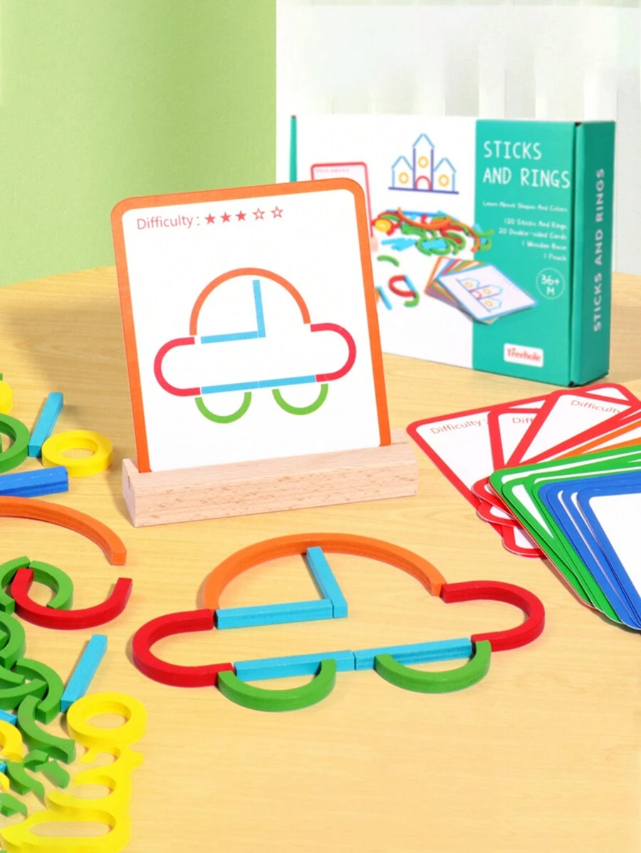 1套木質環形早教拼圖積木，幼兒園兒童創意教育玩具，學校、學生、文具、學校用品