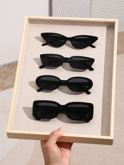 4pcs Women's Black Cat Eye Geometric Frame Fashion Y2K Eyeglasses For Daily Life Clothing Accessories Beach Accessories For Women Glasses Shades For Summer Beach Vacation,Outdoor,Travel