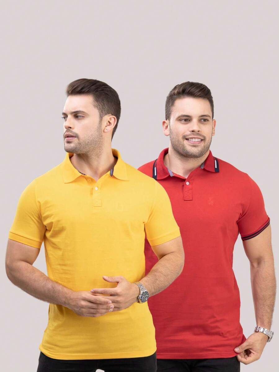 Men Polo Shirts - 芥末黃 - 查看 1