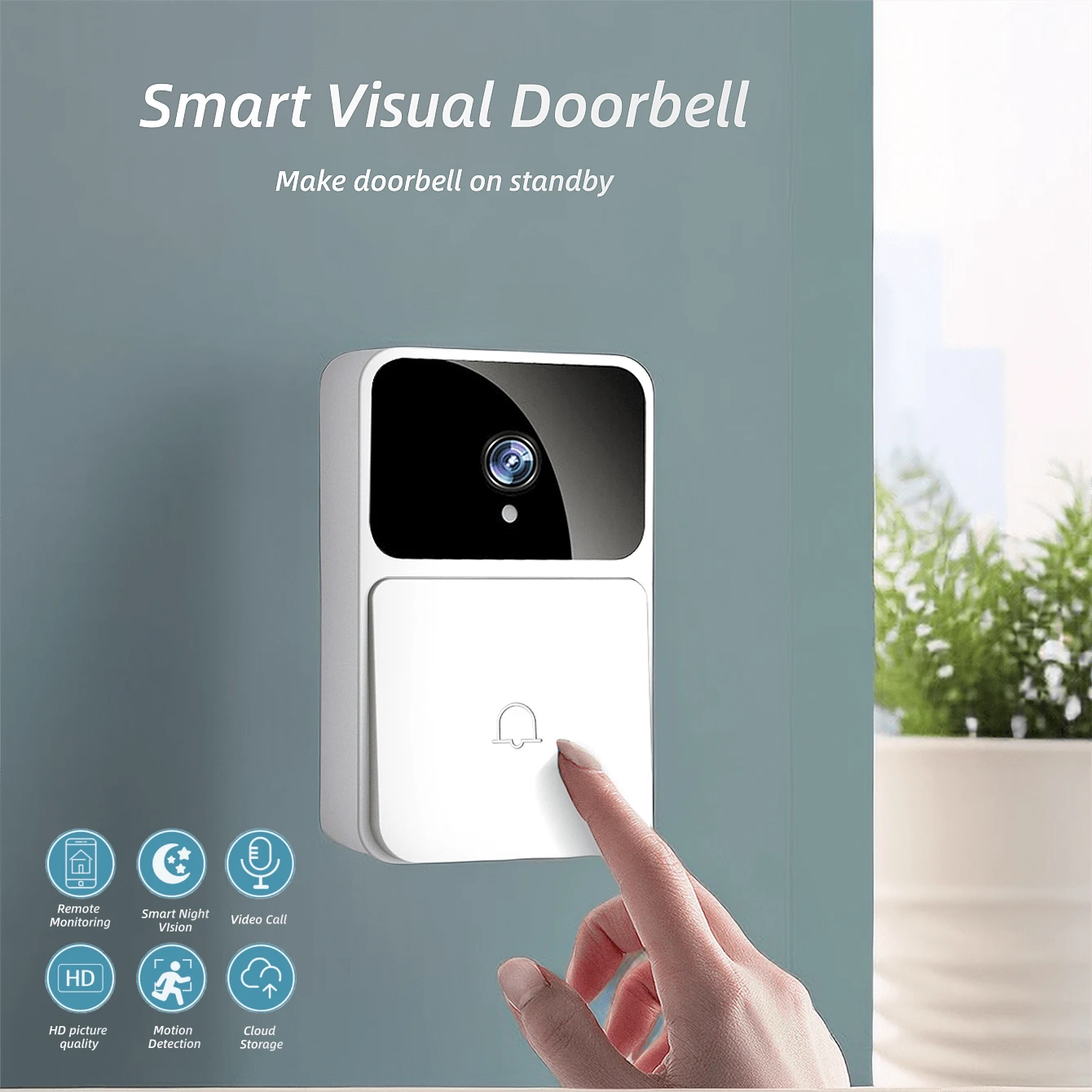 1pc White Wireless Smart Doorbell With Camera For Home Security, Wifi Connection, Visitor Identification, Mobile Video Call, Hd Night Vision, Including Doorbell And Dingdong Chime