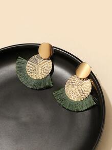 Pendientes largos con diseño de fleco redondo - Verde - Ver 3
