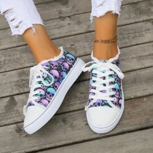 女性大尺碼休閒戶外平底帆布鞋,附綁帶,適用於聖誕節和萬聖節 - 彩色 - 查看 2