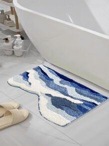 3D不对称造型浴室地毯，波浪云纹图案，客厅地毯，卧室家用地垫，青少年美学房间装饰地毯，柔软沙发地垫，防刮现代地毯，超细纤维加厚植物绒垫，家居浴室装饰，户外地毯，门垫，秋季装饰，浴室配件，玄关装饰 - 藍白色 - 查看 5