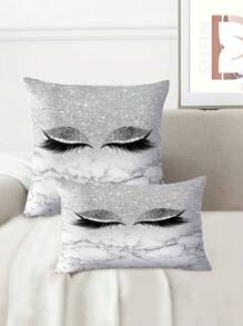 1pc Eyelash Print Grey Decorative Pillow Cover, Removable Zipper, Machine Washable Polyester, Suitable For Indoor & Outdoor Use, Home Decor, Bedroom, Sofa, Chair - Multicolor - View 2