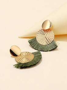 Pendientes largos con diseño de fleco redondo - Verde - Ver 2