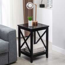 Duhome 24" X-Side Tall Wood End Table, Versatile White Nightstands With Storage Shelf Wood Square Bedside Table with Crossbuk For Living Room Bedroom