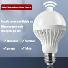 1 Pieza Bombilla De Luz Led Inteligente Con Sensor Infrarrojo, 9w Interfaz E27 Patrón De Rayas De Luz Pura Controlado Para La Iluminación De Pasillos Y Pasillos - Blanco - Ver 5