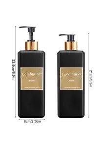 500ml/16.9oz Shampoo Pump Bottle With Gold Waterproof Label, Suitable For Bathroom Shampoo, Conditioner, Body Wash - Black, Home Bathroom Decor, Autumn Decor, Back To School Decor - Black - View 3
