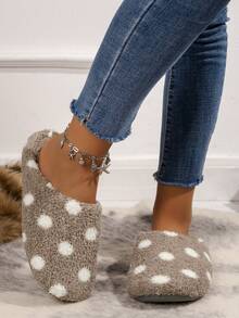 女款卡普洛爾圓點拖鞋,家用無聲防滑拖鞋,白色圓點拖鞋 - 咖啡棕 - 查看 3