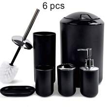 6 pcs Bathroom Accessories Set Bath Ensemble Includes Soap Dispenser, Toothbrush Holder, Toothbrush Cup, Soap Dish for Decorative Countertop and Housewarming Gift, Black - 黑色 - 查看 1