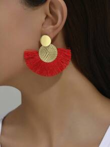 1pair Metallic Tassel Earrings Suitable For Daily Wear - Red - View 3