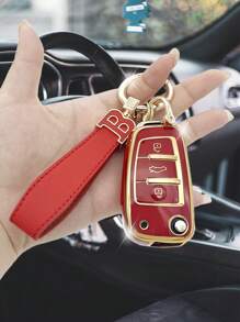 Red Letter B Keychain + Car Red Anti-fall Key Case + Folding Key Case + Remote Key Cover Compatible With Audi A3 A1 Q3 Q2l Tt, Old A6 Q7 Q5 - Red - View 1