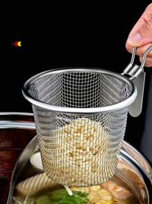 Passeoire À Nouilles / Écumoire En Fil D'acier 304 Pour La Friture, Cuillère De Cuisine Avec Crochet Pour Le Pot Chaud / Shabu Shabu / Fondue De Viande, Écumoire Avec Crochet Pour Le Pot Chaud / Shabu Shabu / Fondue De Viande