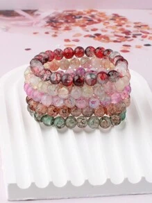 5pcs Colorful Spray Painted Glossy Jade Fragments & Glass Beaded Bracelets