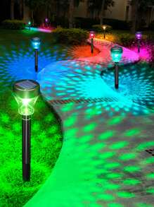 Hooree 2pcs Solar Powered Lawn Lights, Villa Garden Park Landscape Outdoor Decoration Multi-Color Ground Inserted Led Landscape Light Set - Multicolor - View 1