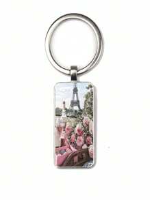 1PC Pink Handheld Flower Pattern Rectangle Keyrings Keychains Fashion Gifts - Mauve Purple - View 1