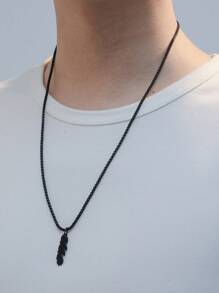 1pc Feather Pendant Necklace For Men - Black - View 2