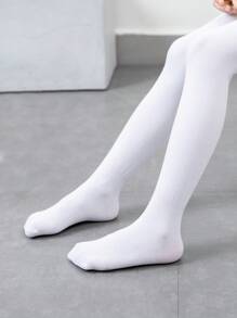 1 件幼兒女孩純色貓爪印花垂直條紋褲襪,舒適百搭,適合日常穿著 - 彩色 - 查看 2