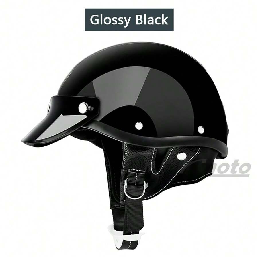 MJMOTO Retro Half Face Motorcycle Helmet Vintage Motorbike Helmets Men Women Unisex Scooter Summer Helmet White DOT Certified - Black - View 1