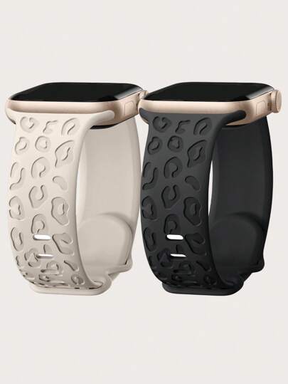 2 Packs Leopard Engraved Band Compatible With Apple Watch Band 49mm 46mm 45mm 44mm 42mm 41mm 40mm 38mm, Waterproof Cheetah Sport Silicone Wristbands Replacement Strap Compatible With IWatch Series 11 10 9 8 7 6 5 4 3 2 1 SE Ultra 3 2 1 For Women