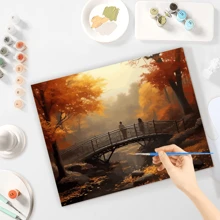 1入組/套成人diy按照數字繪畫套件,秋季花園風景繪畫,現代牆面家居裝飾,禮物 40x50cm/16x20英寸,不含畫框 - 彩色 - 查看 4