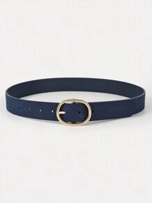 1 条女士休闲日常椭圆形金色带扣皮带夏季、秋季、万圣节 - 藏蓝色 - 查看 2