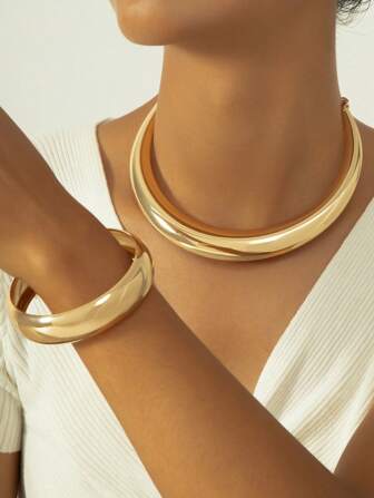 1套新款時尚簡約太陽和月亮頸鍊套裝,包括手鍊,非常適合萬聖節和聖誕節,女性的日常及正式場合飾品