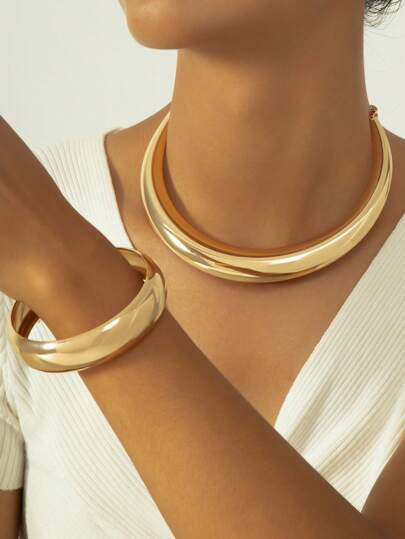 1set New Fashion Simple Sun & Moon Choker Set, Including Bracelet, Great For Halloween & Christmas, Daily & Dressy Accessories For Women