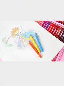 Kit pintura 24 peças Estojo Maleta Pintura Infantil Canetinhas Giz Lápis Cores e Tamanhos Variados + Desenhos Para Colorir Presente infantil - Rosa chiclete - Visão 6