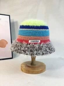 1頂女性彩色條紋手編厚毛線帽,柔軟舒適,秋冬季節完美配件,針織漁夫帽有助於顯示小臉和保護耳朵,散發優雅的韓國風格,復古的顏色碰撞,甜美可愛,簡單清新的盆帽,一氧化氮的優雅戶外,日常旅行,冬季運動,購物和約會 - 咖啡棕 - 查看 5