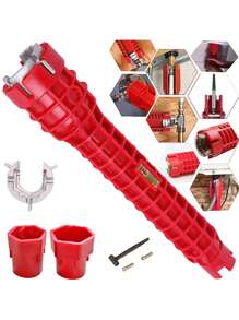 8合1水喉安裝修理工具套裝,適用於水龍頭安裝、修理,浴室和廚房水管維護 - 紅色 - 查看 2