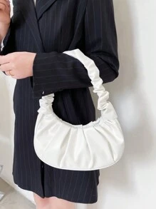 时尚纯色多用途女士单肩包，带有云朵褶边细节 - 白色 - 查看 3