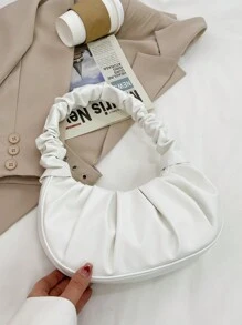 时尚纯色多用途女士单肩包，带有云朵褶边细节 - 白色 - 查看 6