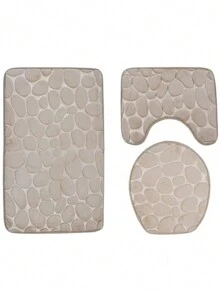 3pcs/set Pebble Designed Absorbent & Non-slip Bathroom Mat, Includes Toilet Mat, Shower Mat, And Door Mat - Camel - View 1
