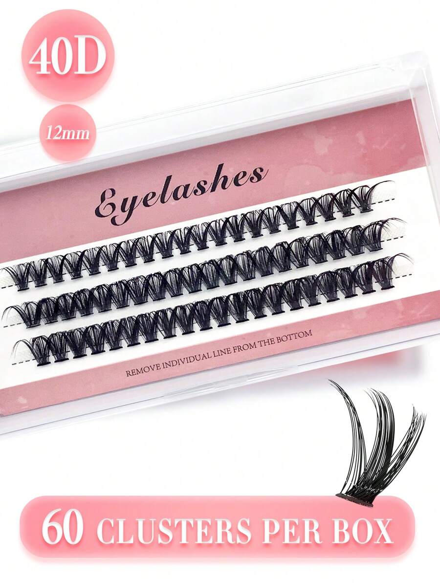 40d 捲曲自黏假睫毛,3 排 60 簇,長度 12 毫米,防水,人造貂皮材質,自然 3d 效果,緊湊便攜,適合 Diy 睫毛延長,適合日常和派對化妝。 - 黑色 - 查看 1