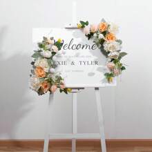 2pcs/set Orange Wedding Welcome Sign Board With Flower Decoration For Party, Outdoor Event And Home Decoration - Orange - View 1