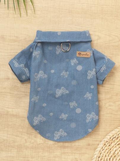 1pc Non-Elastic Close-Fitting Pet Denim Shirt/Coat With Cute Animal Print, Suitable For Small/Medium Dogs And Cats To Wear In Four Seasons Indoor/Outdoor (This Product Is Smaller Than Standard Size, Please Choose 1-2 Sizes Up)