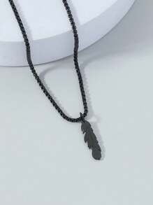 1pc Feather Pendant Necklace For Men - Black - View 1