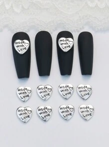 10 件/套 3D 合金复古字母和心形美甲 DIY 装饰指甲饰品指甲宝石美甲用品 - 銀色 - 查看 2