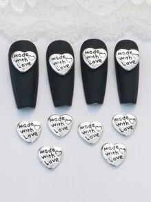 10 件/套 3D 合金复古字母和心形美甲 DIY 装饰指甲饰品指甲宝石美甲用品 - 銀色 - 查看 3