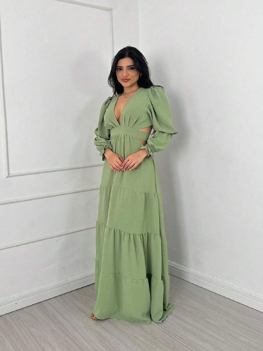 Women Dresses - Olive Green - View 1
